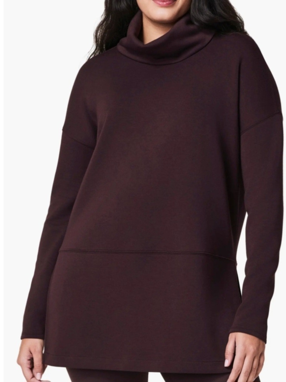 SPANX AirEssentials Size L/XL Lightweight Turtle-Neck Tunic Sweater In Truffle